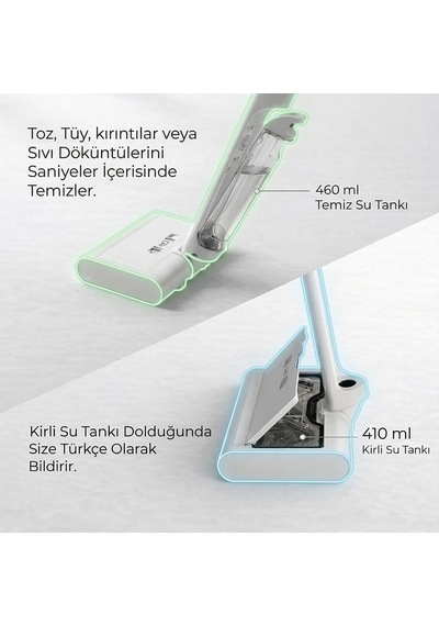 Eo-tech Dw200 Kablosuz Şarjlı Mop Kuru/ıslak Mod Kolay Temizlik Kendini Temizleme Türkç Beyaz