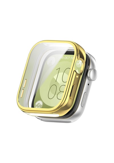 Huawei Watch Fit 3 İçin Kılıf 360 Full Round Soft Silicone Gold Watch Fit 3 İle Uyumlu Kılıf - Gold Çok Renkli