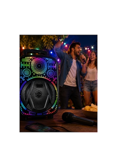 8753tknd 8 İnç Taşınabilir Karaoke Hoparlör Mikrofonlu Rgb Işıklı Bluetooth Speaker 893hmng Çok Renkli