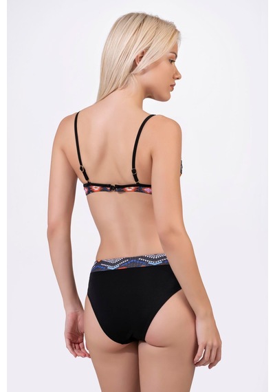 Endeep Kadın Geometrik Dokulu Desenli Balenli Destekli Bikini Takımı Siyah