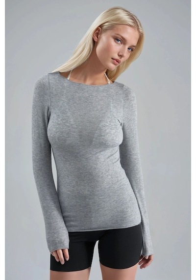 Hiccup Busem Slim Fit Kayık Yaka Bluz Açık Gri