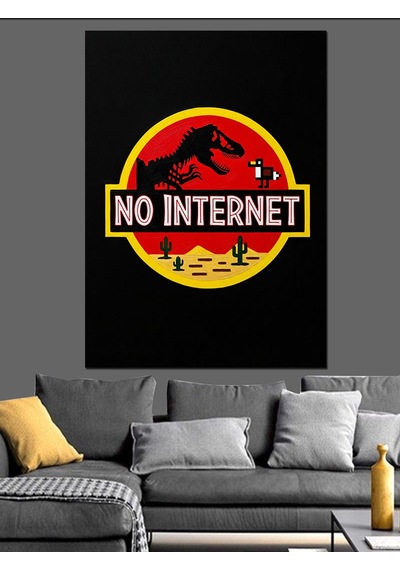 Ahşap Tablo No Internet Dinozor Logosu
