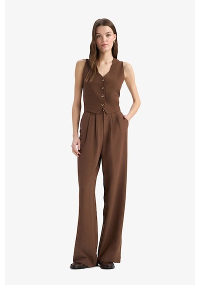 DeFacto V Yaka Keten Karışımlı Blazer Yelek E6209AX25SPBN254 Kahve