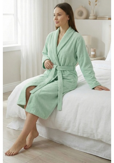 %100 Pamuk Uzun Boy Şal Yaka Bornoz Yoğun Ve Dolgun Doku - Premium Spa Serisi - Açık Yeşil Acıkyesıl/l/xl Açık Yeşil