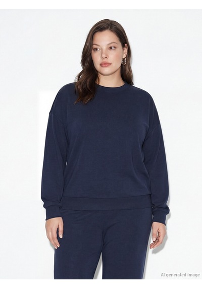 Lcw Vision Lacivert Bisiklet Yaka Oversize Kadın Sweatshirt