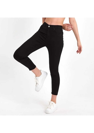 Siyah Yüksek Bel Dar Paça Jeans Siyah
