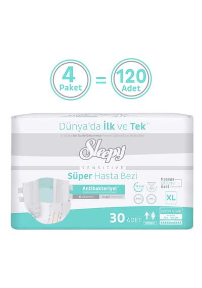 Sleepy Sensitive Antibakteriyel Süper Yetişkin Hasta Bezi Xlarge 30x4 120 Adet XL