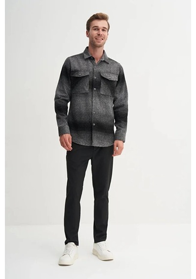 Cazador Regular Fit Cepli Oduncu Desenli Vintage Gömlek-23005 Siyah