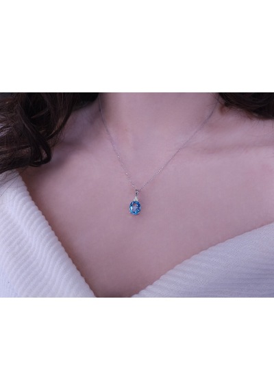 Sirius Pırlanta ve Oval Mavi Topaz Taşlı Kolye 0804P0108
