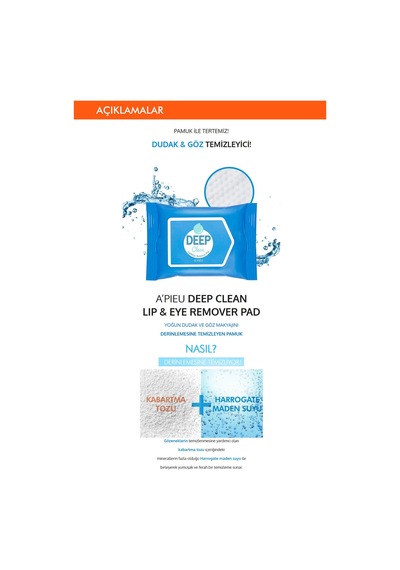 Missha A'PIEU Deep Clean Lip&Eye Remover P Adet Göz&Dudak Makyaj Temizleyici Pamuk 30 Adet