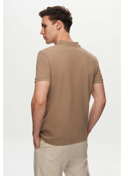 D's Damat Ds Damat Regular Fit Vizon Pike Dokulu %100 Pamuk Kıvrılmaz Polo Yaka Nakışlı T-shirt 4HC14ORT51000 Vizon