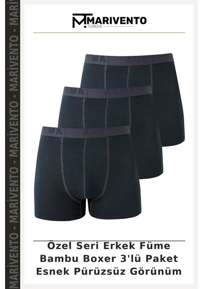Marivento Özel Seri Erkek Füme Bambu Boxer 3'lü Paket Esnek Pürüzsüz Görünüm Çok Renkli