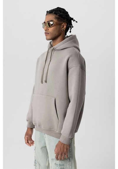 Vamos Basic Oversize Kapüşonlu Sweatshirt Açık Vızon