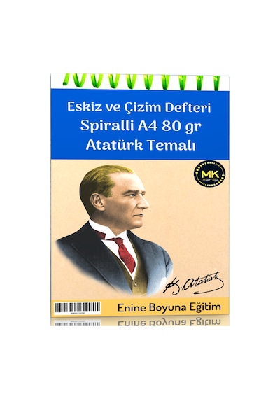 Atatürk Temalı Eskiz ve Çizim Defteri Kraft Spiralli 100 Sayfa A4