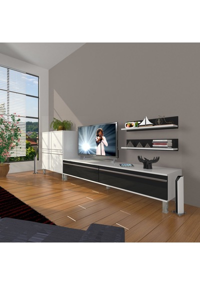 Decoraktiv Eko On Mdf Std Krom Ayaklı Tv Ünitesi Tv Sehpası Beyaz - Siyah