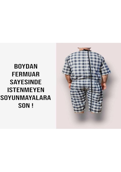 Benlife Kısa Kol Hasta Tulumu Ekose Kumaş