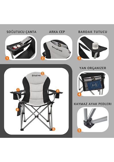 Kingcamp Cedar Deluxe Ultra Bel Destekli Kamp Sandalyesi Grey Gri