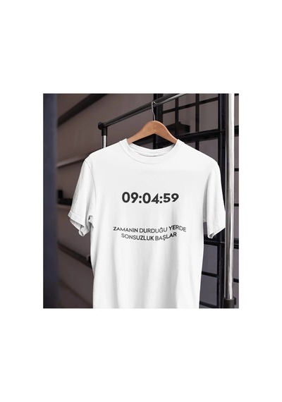 Tarzsokak Unısex Kadın Erkek Mustafa Kemal Atatürk Zaman Sonsuzluk 09.04.59 % 100 Pamuk Tasarım T-shirt Beyaz