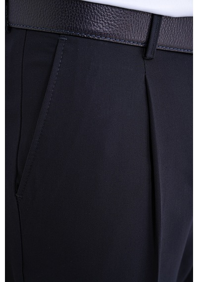 Comfort Fit Yan Cep Esnek Pamuklu Gabardin Tek Pileli Lacivert Pantolon P 1211