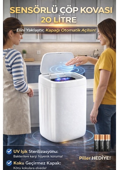 Buğz Akıllı Teknolojik Sensörlü Otomatik Açılan Kapak 20 Litre Çöp Kovası Uv Işıklı Diğer