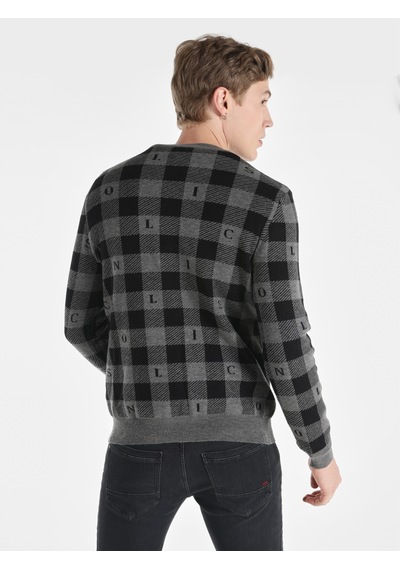 Colin's Colins Regular Fit Bisiklet Yaka Baskılı Gri Erkek Kazak Cl1065573 Gri Melanj