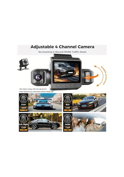 4 Kameralı Araç Kamera Sistemi 1080p Dash Cam, Ön Arka İç Yan Kayıt, Gece Görüşlü Araç Dvr, 360 Güvenl