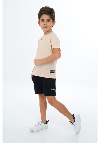 Toontoy Kids Toontoy Erkek Çocuk Yakası Baskılı Şortlu Takım Bej