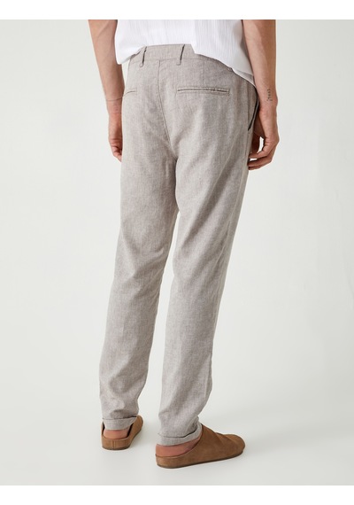 Koton Keten Chino Pantolon Cep Detaylı Kahverengi Desenli 4sam40225hw Kahverengi
