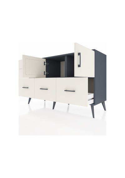 Kronos Konsol 2 Raflı 5 Çekmeceli 2 Kapaklı 132x59x83 Antrasit-aytaşı/aytaşı Aytaşı/aytaşı