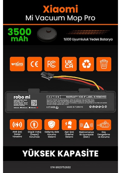Xiaomi Mi Vacuum Mop Pro STYTJ02YM Uyumlu 3500mAh Robot Süpürge Bataryası