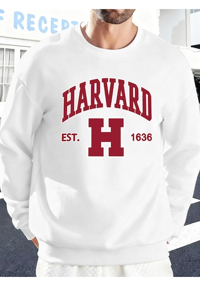 Startmore Startmoreharvard Est. 1636 Baskılı Erkek Sokak Sweatshirtü Polar Oversize Kazaklar Sonbahar Her Şeyle Beyaz