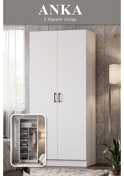Anka Gardrop Askılı Elbise Dolabı Raflı Elbise Dolabı Beyaz