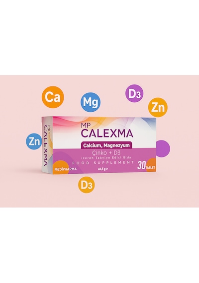 Medipharma Mp Calexma Kalsiyum Magnezyum Çinko+D3 Vitamin Takviye Edici Gıda 30 Tablet