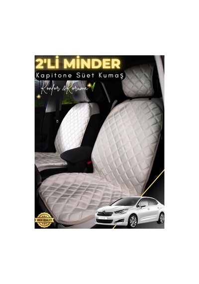 Citroen C-elysse Uyumlu 2'li Süet Oto Koltuk Minderi Terletmez Universal Oto Koltuk Kılıfı A4 Bej