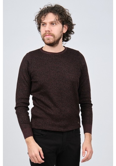 Çizgi Triko Erkek Bisiklet Yaka Slim Fit Desenli Kazak 42554255 B Bordo