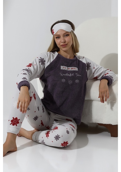 Fawn 5009 Peluş Welsoft Polar Kışlık Yumoş Kadın Pijama Takımı Koyu Gri