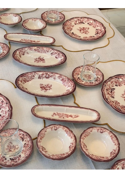 20 Parça Porselen Kahvaltı Takımı Maroon-6101 Kırmızı