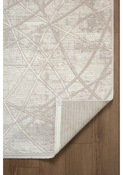 Arya A02304 Krem Bej Halı Akrilik Dekoratif Çizgili Modern Desen Yumuşak Tozuaz Salon Halısı-1155 Krem - Bej