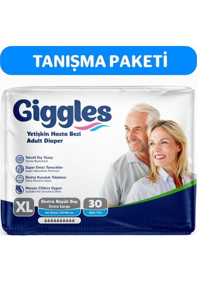 Giggles Hasta Bezi Yetişkin Bel Bantlı Tekstil Yüzey Ekstra Büyük Xl 30 Adet Tekli Pk XL