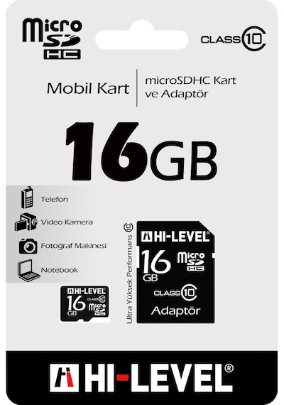 Hi-Level HLV-MCSDC10/16G 16 GB MicroSDHC Class 10 Hafıza Kartı + Adaptör