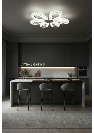 Damla Model 6 "lı Gümüş 3 Renk Modu Ledli Modern Tavana Sıfır Salon Mutfak Yatak Odası Led Avize Altın