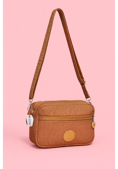 Westbag Kadın Çapraz Askılı Üç Gözlü Fermuarlı Krinkıl Günlük Omuz Çantası 2'li Set Bej - Taba