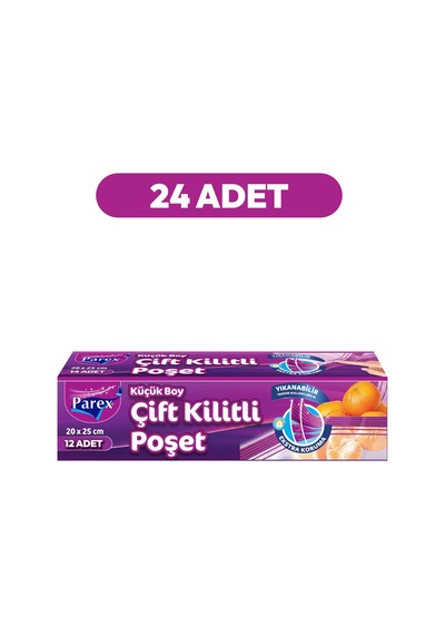 Çift Kilitli Buzdolabı Poşeti 12'li Küçük Boy 20 X 25 Cm 24'lü Paket