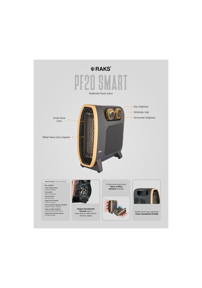 Minisan PF20 Smart Fanlı Isıtıcı 2000 W Termostatlı Radyal Aerodinamik Isıtıcı