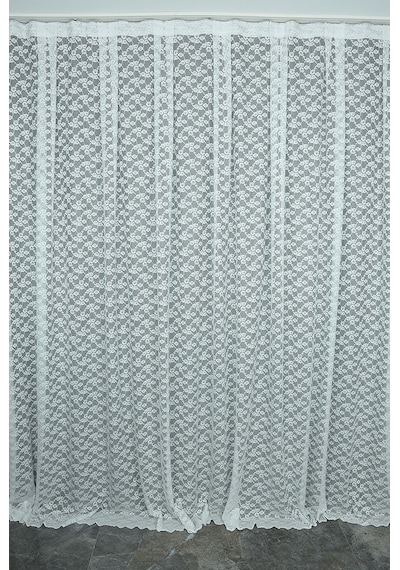 Çiçek Model Kırık Beyaz Renk Tek Kanat Hazır Dikilmiş Pileli Fon Perde 300 x 260 CM Kırık Beyaz