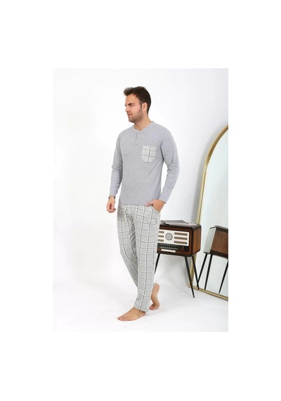 Erkek Uzun Kol Penye Pijama Takımı Gri