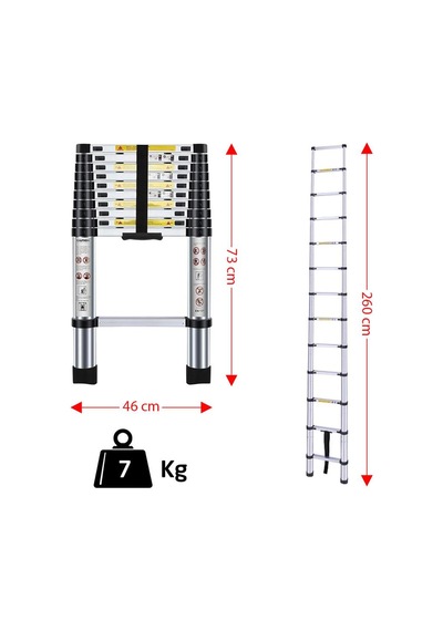 Master 504330 Paslanmaz Çelik Teleskopik Merdiven 260 Cm