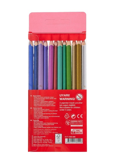Faber-castell Üçgen Kuru Boya Kalemi Metalik Renkler 12'li Genel