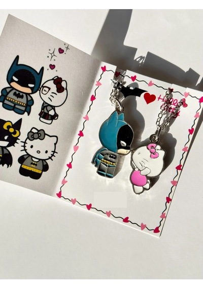 Batman & Hello Kitty 2 Li Çift Kolye Seti Siyah