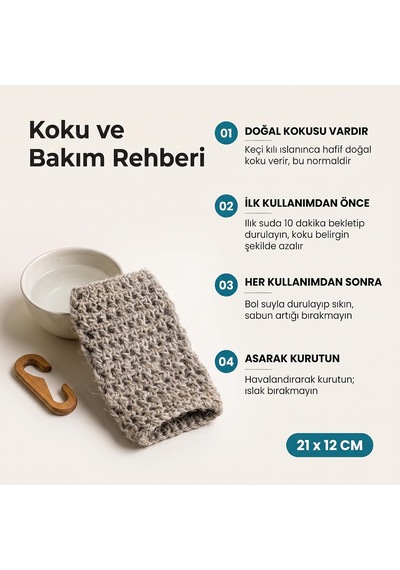Lexroo %100 Doğal Keçi Kılı Banyo Kesesi, El Dokuması Vücut Lifi